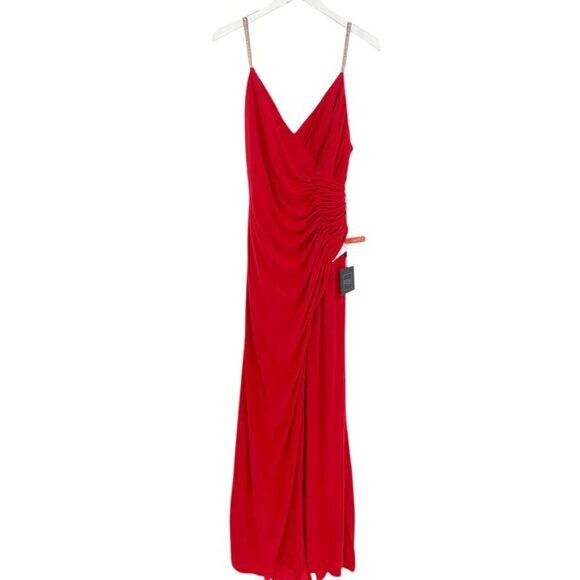 NWT MAC DUGGAL Faux Wrap V Neck Open Back Gown Red 12 - Picture 6 of 8